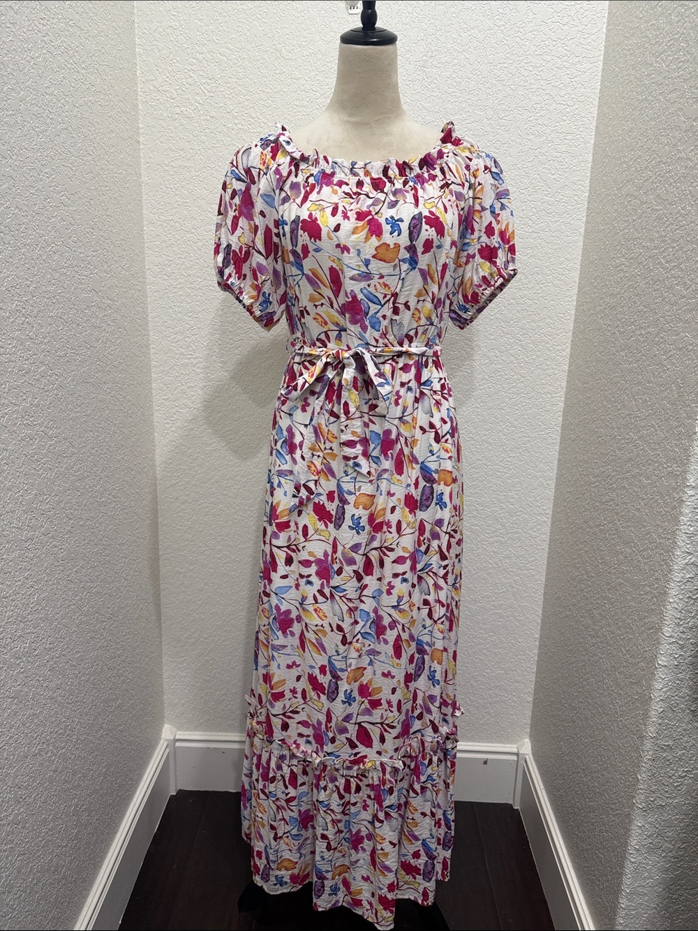 Staccato White Maxi Dress with Multicolor Floral Print